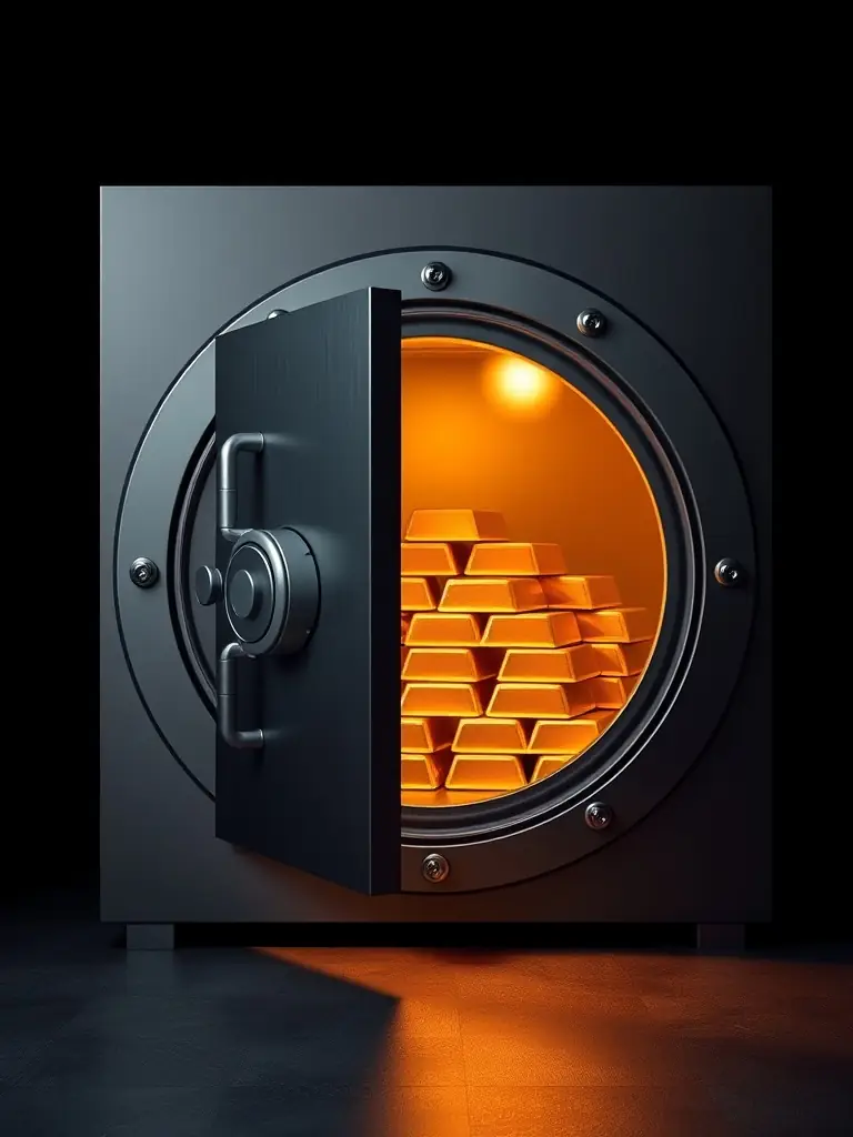A secure vault filled with gold bars and valuable assets, symbolising the protection and growth of capital for retirement.